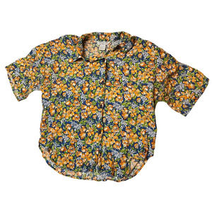 3/$15 Vintage Floral Shirt Small Oversized Button-up Short Sleeve Orange Blue